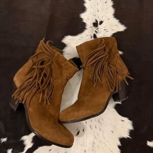Fringe Suede Ankle Boots - Brown